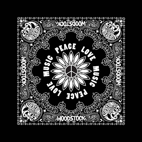 Woodstock šátek, Peace, Love & Music 55 x 55cm