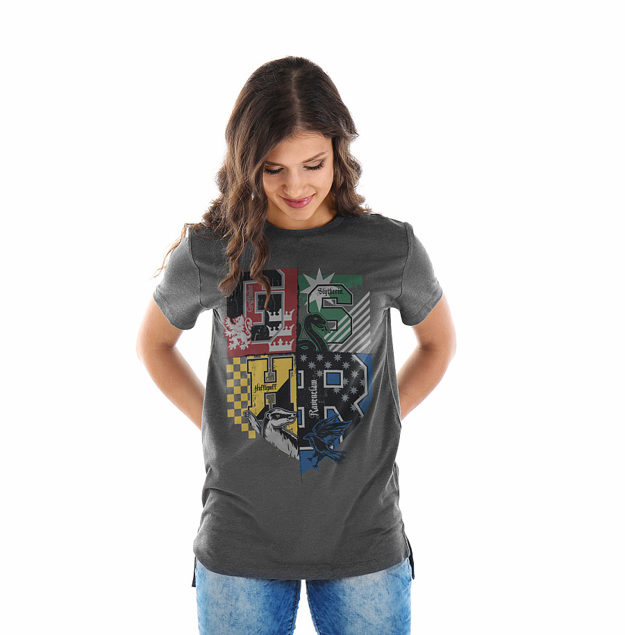 Harry Potter tričko, Dorm Crest Dark Grey Girly, dámské, velikost XXL