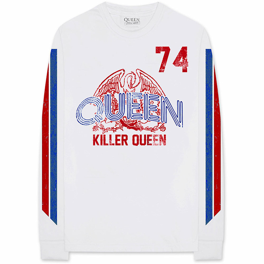 Queen tričko dlouhý rukáv, Killer Queen &#039;74 Stripes White, pánské, velikost XL