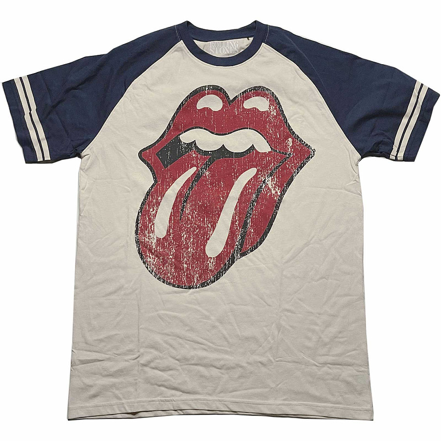Rolling Stones tričko, Lick Raglan Natural &amp; Navy Blue, pánské, velikost S