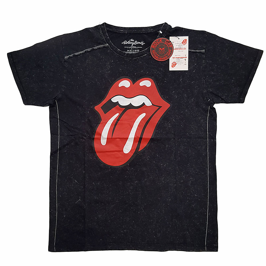 Rolling Stones tričko, Classic Tongue Snow Washed Black, pánské, velikost XL