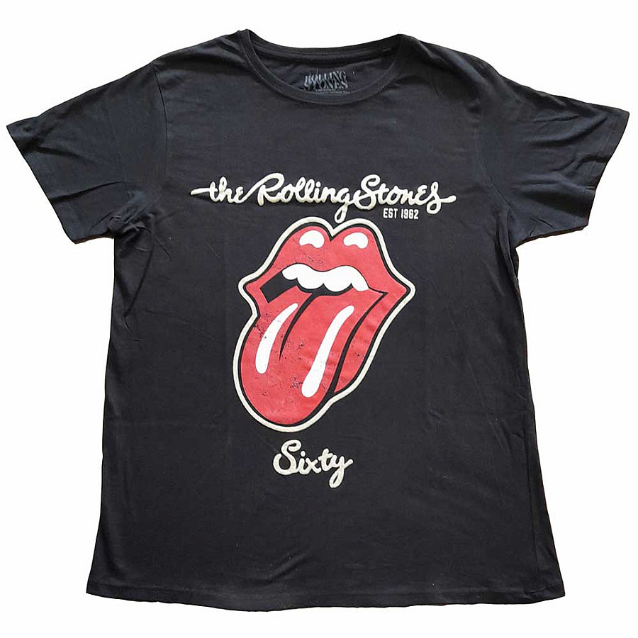 Rolling Stones tričko, Sixty Plastered Tongue Suede Applique Black, dámské, velikost XL