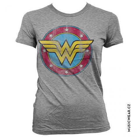 Wonder Woman tričko, Wonder Woman Distressed Logo HeatherGrey Girly, dámské
