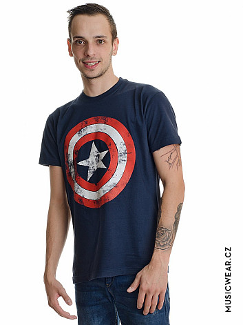 Captain America tričko, Distressed Shield Navy, pánské