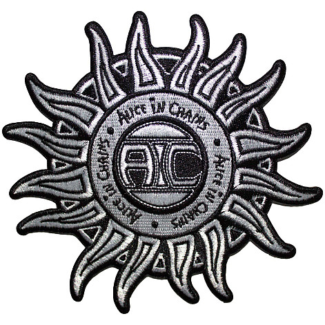 Alice In Chains tkaná nažehlovačka PES 128 x 138 mm, Sun Logo B&W