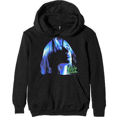 Billie Eilish mikina, Neon Shadow Blue Hoodie Black, pánská