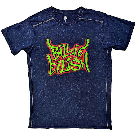 Billie Eilish tričko, Graffiti Snow Wash Navy Blue, pánské
