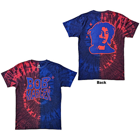 Bob Marley tričko, Trippy Text Dye Wash BP Red & Blue, pánské