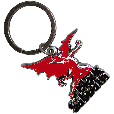 Black Sabbath kovová klíčenka 42x37mm, Black Logo & Red Daemon Zinc