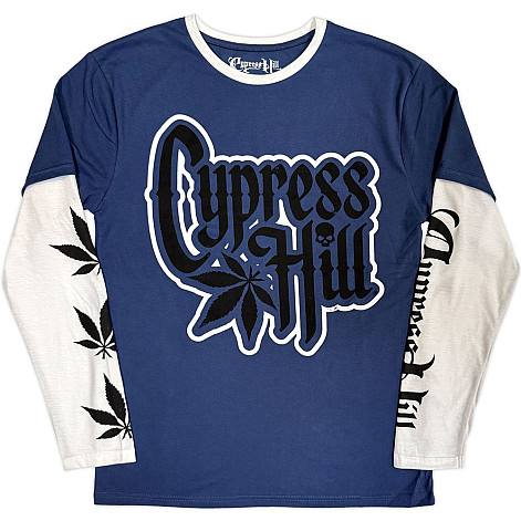 Cypress Hill tričko dlouhý rukáv, Leaf & Logo Denim Blue & White, pánské