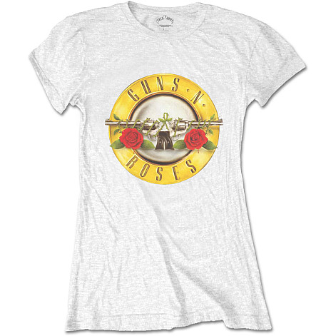 Guns N Roses tričko, Classic Bullet Logo Skinny White, dámské