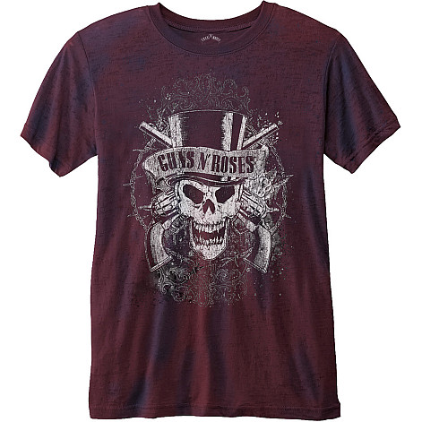 Guns N Roses tričko, Faded Skull Navy Red Burnout, pánské