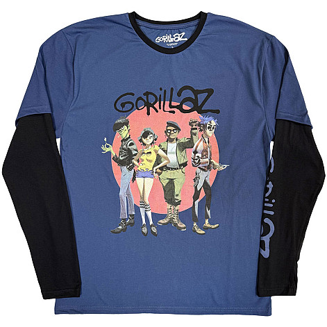 Gorillaz tričko dlouhý rukáv, Group Circle Rise Denim Blue & Black, pánské