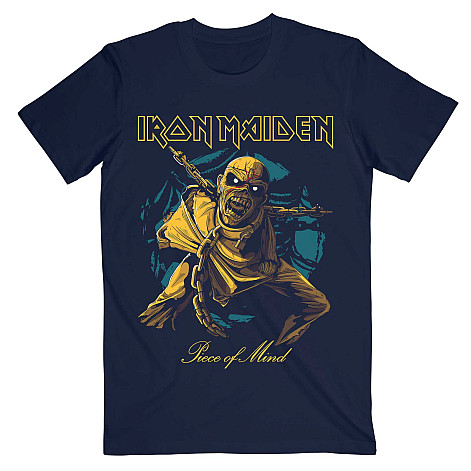 Iron Maiden tričko, Piece of Mind Gold Eddie Navy Blue, pánské