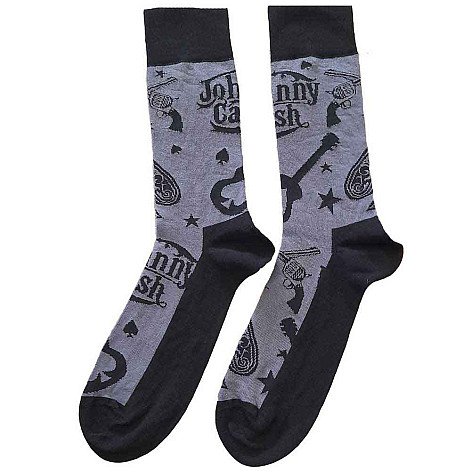 Johnny Cash ponožky, Guitars 'n Guns Grey & Black, unisex - velikost 7 až 11 (40 - 45)