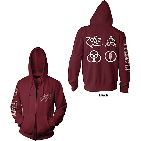 Led Zeppelin mikina, Symbols Zipped BP Maroon Red, pánská