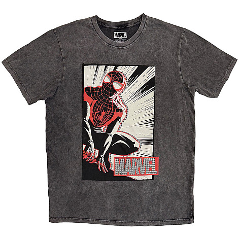 Spiderman tričko, Spider-Man Crouch Cartoon Wash Charcoal Grey, pánské