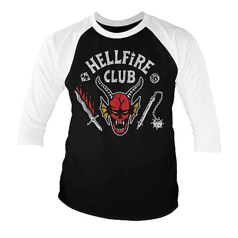 Stranger Things tričko, Hellfire Club Baseball 3/4 Sleeve BW, pánské