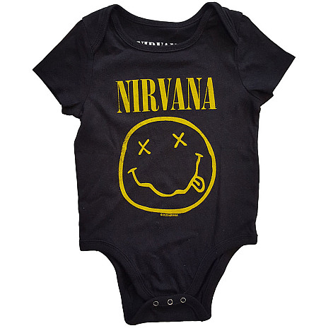 Nirvana kojenecké body tričko, Yellow Smiley Black, dětské