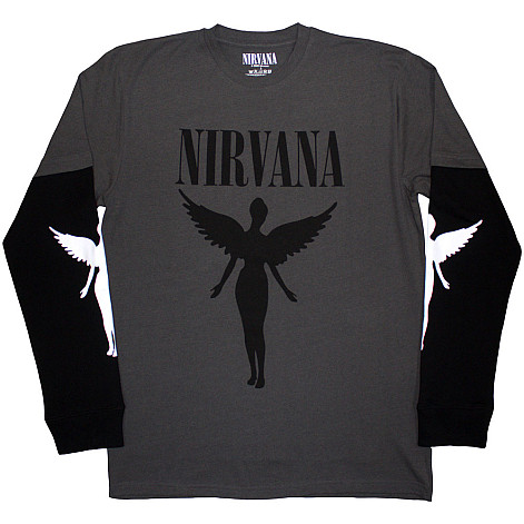 Nirvana tričko dlouhý rukáv, In Utero Mono Charcoal Grey & Black, pánské