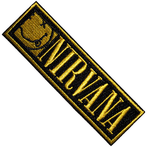 Nirvana tkaná nažehlovačka PES 27 x 88 mm, Logo & Happy Face Bordered Small