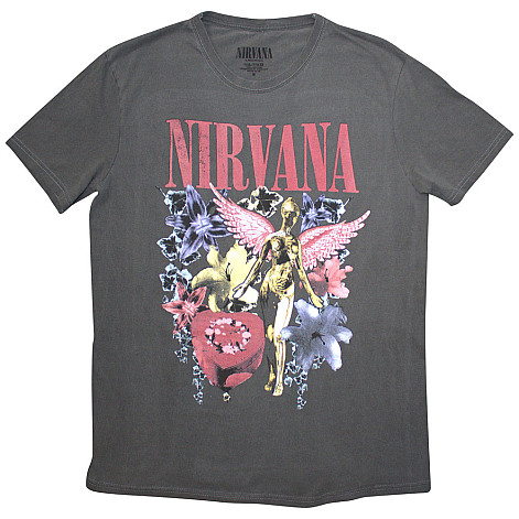 Nirvana tričko, In Utero Vintage Collage Stone Wash Charcoal Grey, pánské