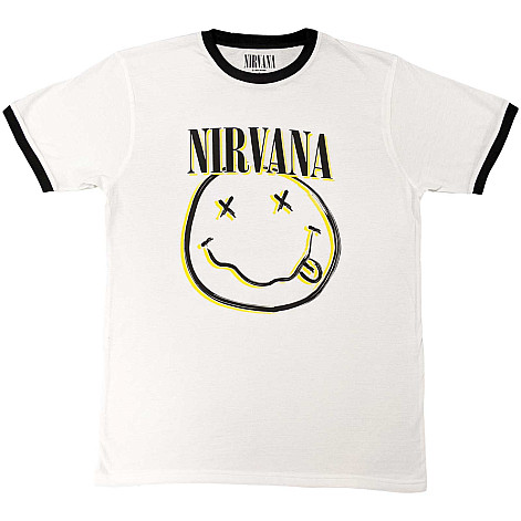 Nirvana tričko, Double Happy Face Ringer White, pánské
