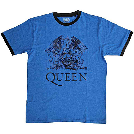 Queen tričko, Crest Logo Ringer Eco Blue, pánské