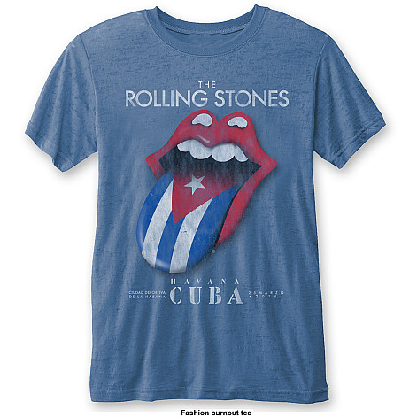 Rolling Stones tričko, Havana Cuba Burnout Mid Blue, pánské