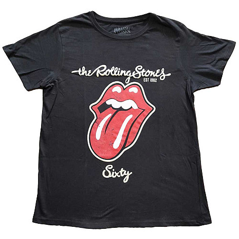 Rolling Stones tričko, Sixty Plastered Tongue Suede Applique Black, dámské