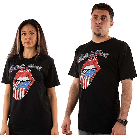 Rolling Stones tričko, USA Tongue Diamante Black, pánské