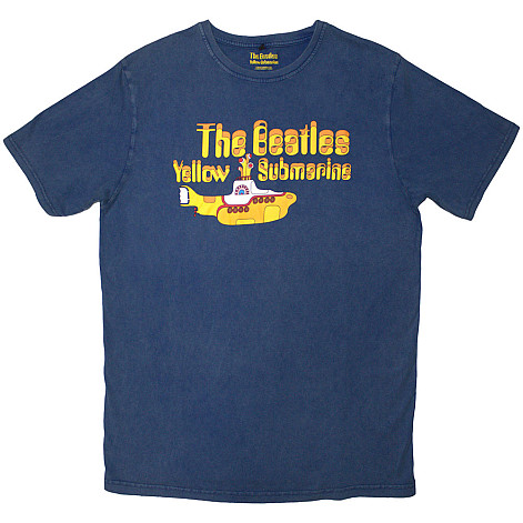 The Beatles tričko, Logo & Sub Stone Wash Denim Blue, pánské