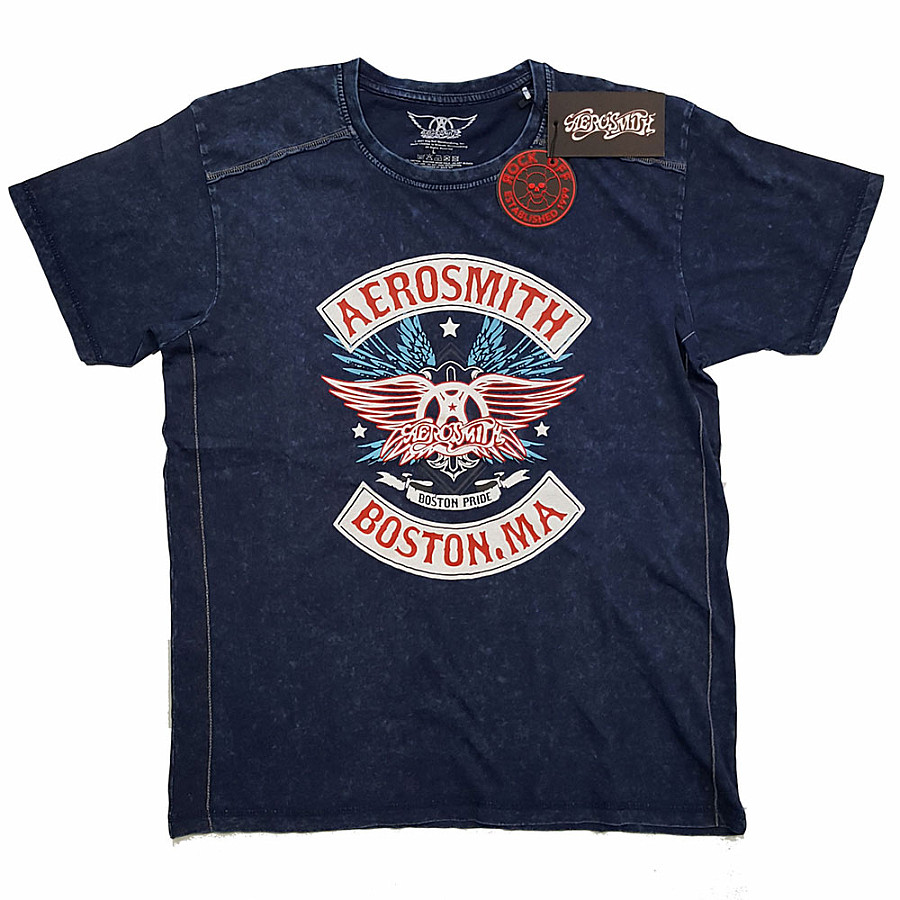 Aerosmith tričko, Boston Pride Washed Blue, pánské, velikost M