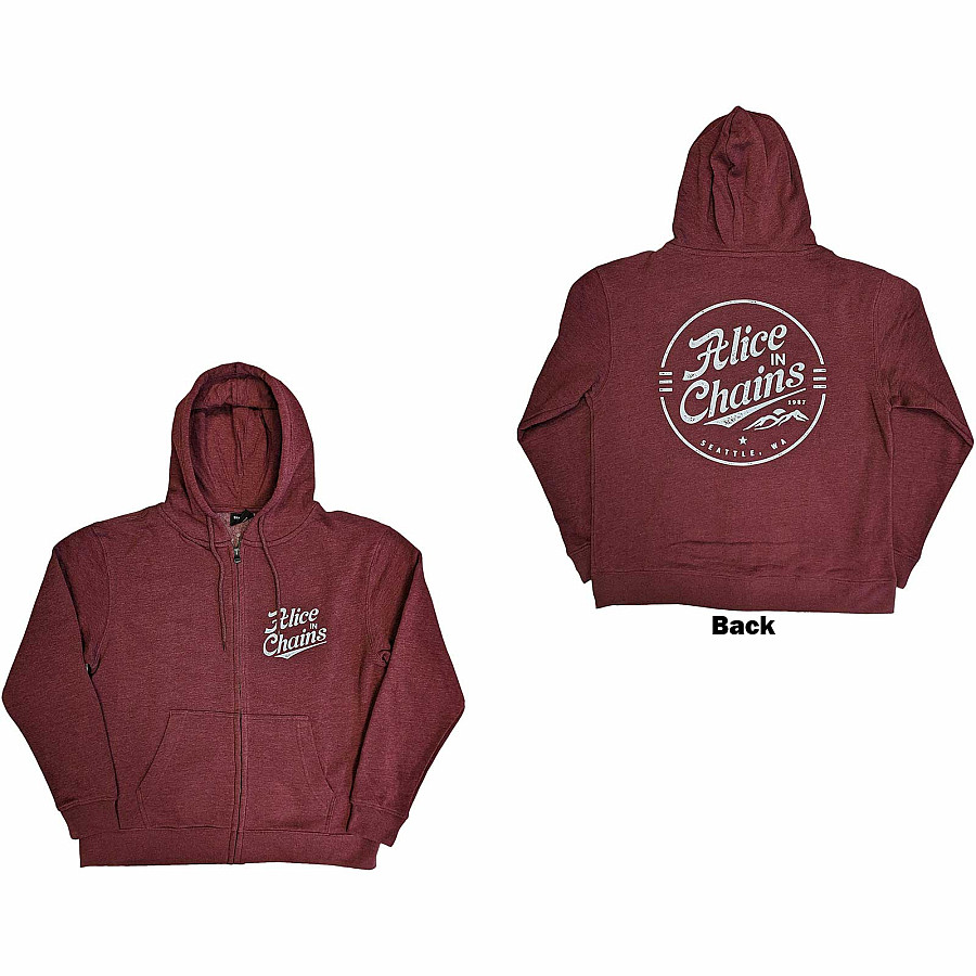 Alice in Chains mikina, Circle Emblem Zipped BP Maroon Red, pánská, velikost XXL