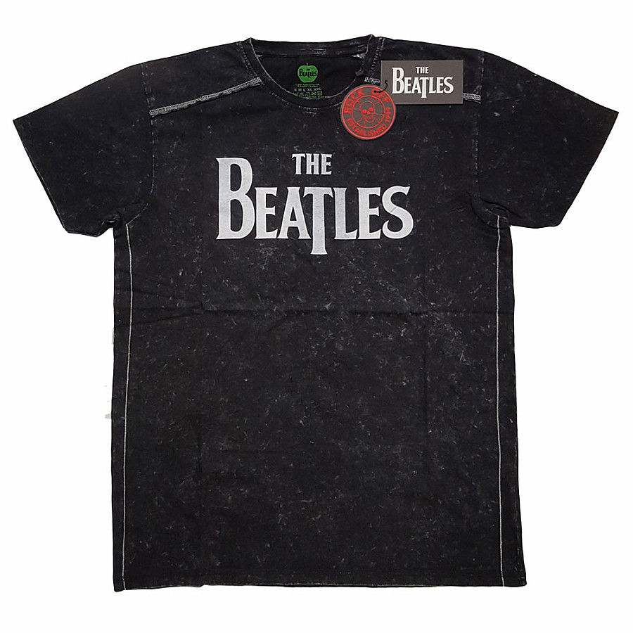 The Beatles tričko, Drop T Logo Snow Washed Black, pánské, velikost M