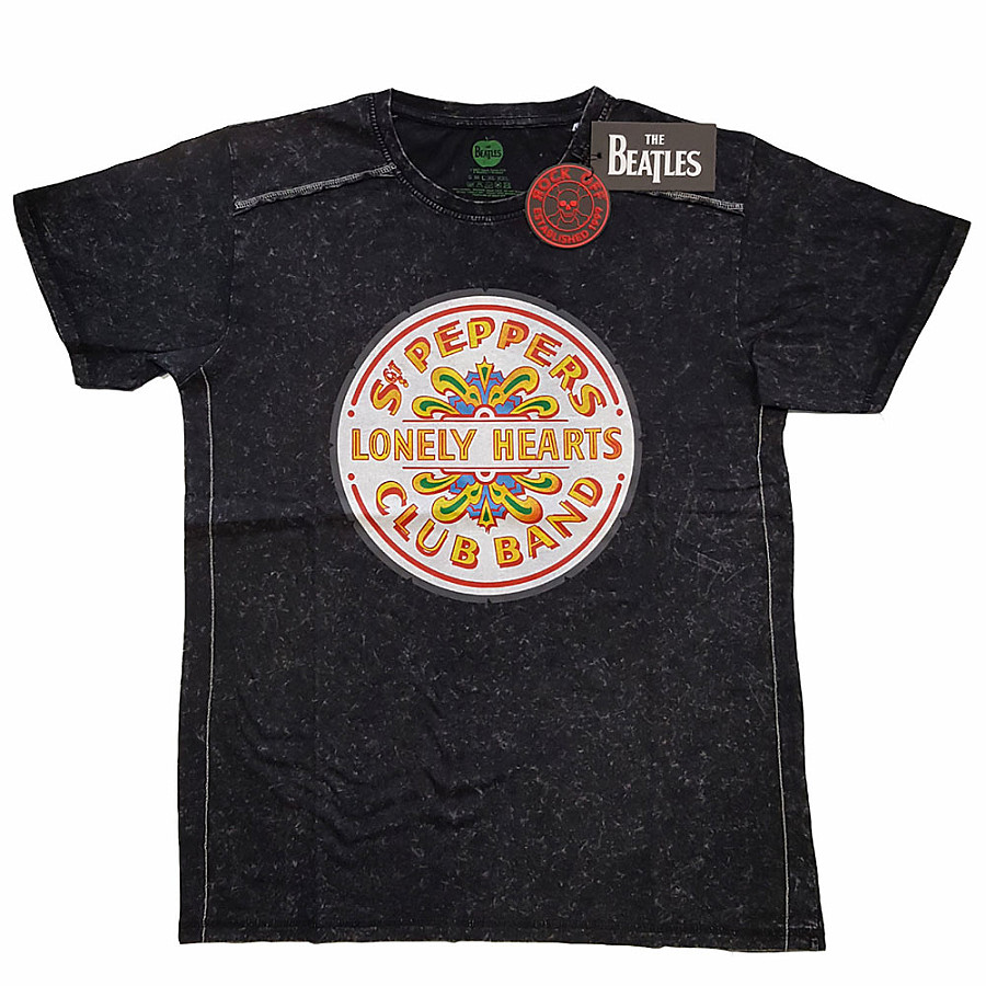 The Beatles tričko, Sgt Pepper Drum Snow Washed Black, pánské, velikost XXL