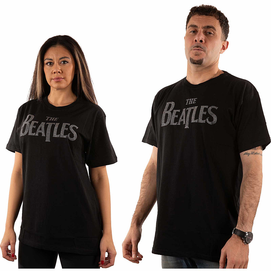 The Beatles tričko, Drop T Logo Diamante Crystals Black, pánské, velikost XL
