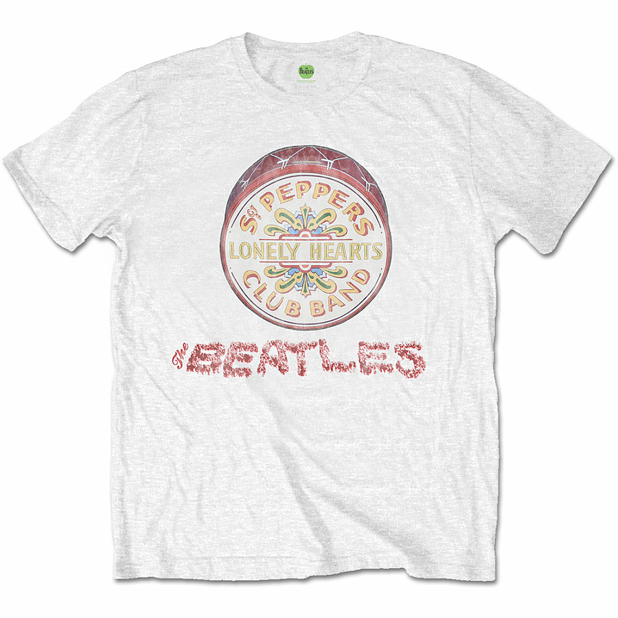 The Beatles tričko, Flowers Logo &amp; Drum White, pánské, velikost M