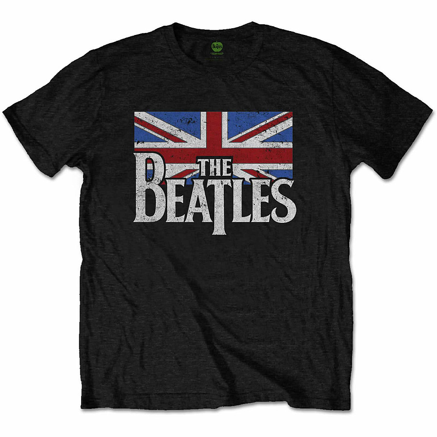 The Beatles tričko, Dop T Logo &amp; Vintage Flag Black, dětské, velikost L velikost L věk (5-6 let)