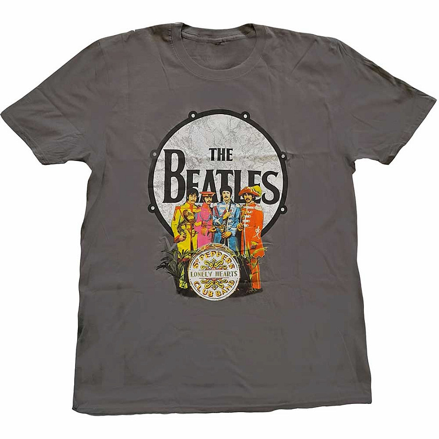 The Beatles tričko, Sgt Pepper &amp; Drum Grey, pánské, velikost M
