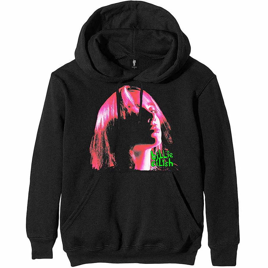 Billie Eilish mikina, Neon Shadow Pink Hoodie Black, pánská, velikost M