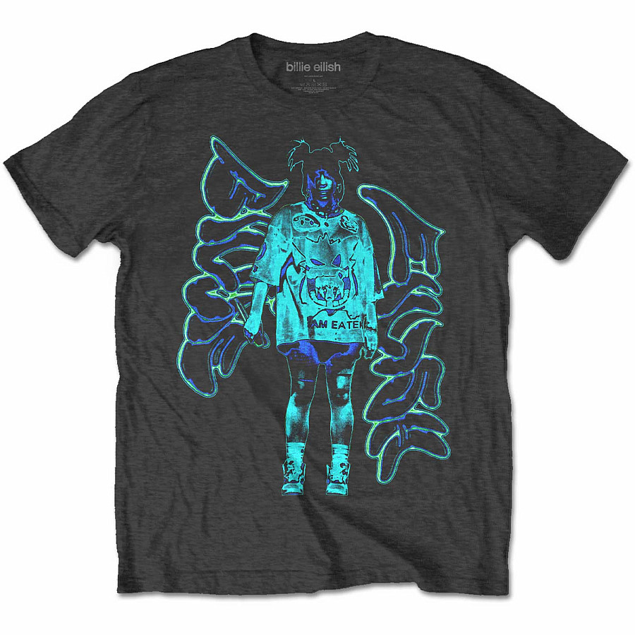 Billie Eilish tričko, Neon Graffiti Logo Charcoal Grey, pánské, velikost M