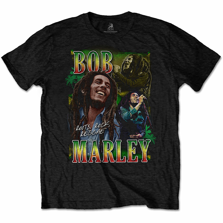 Bob Marley tričko, Roots, Rock, Reggae Homage Black, pánské, velikost L