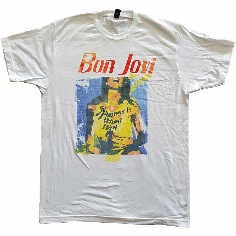 Bon Jovi tričko, Slippery When Wet Original Cover White, pánské, velikost M