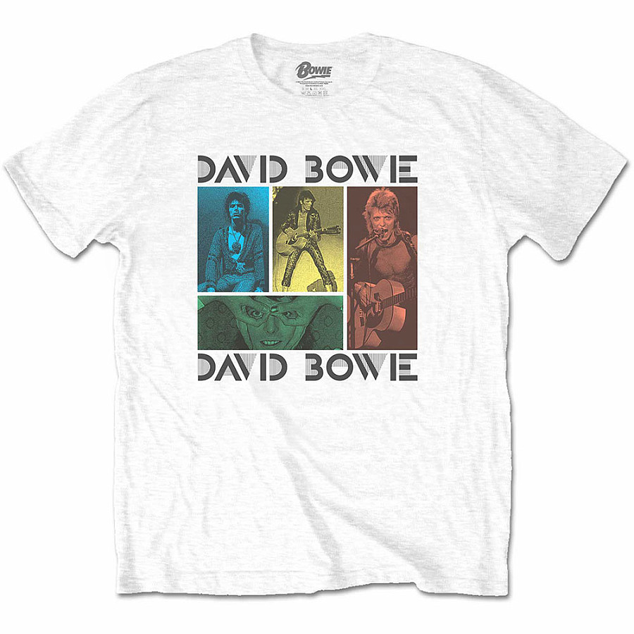 David Bowie tričko, Mick Rock Photo Collage White, pánské, velikost S