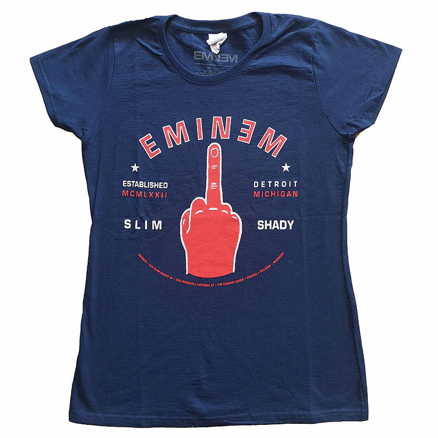 Eminem tričko, Detroit Finger Girly Navy Blue, dámské, velikost S