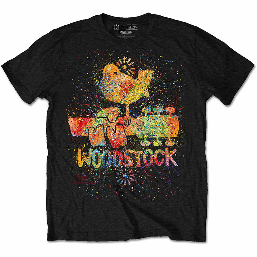 Woodstock tričko, Splatter Black, pánské, velikost S