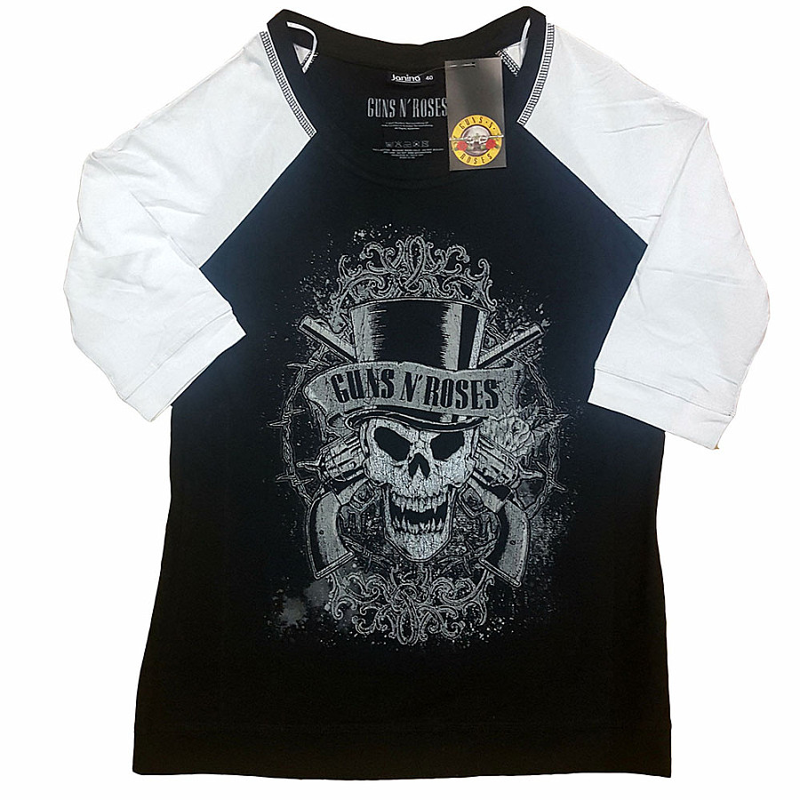 Guns N Roses tričko, Faded Skull Raglan Black&amp;White, dámské, velikost L