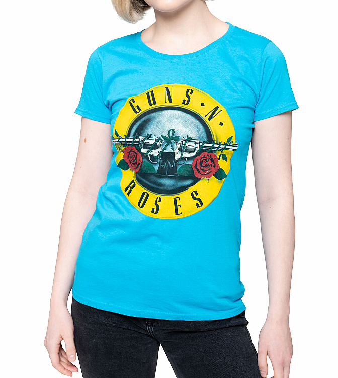 Guns N Roses tričko, Classic Bullet Powder Blue, dámské, velikost XL