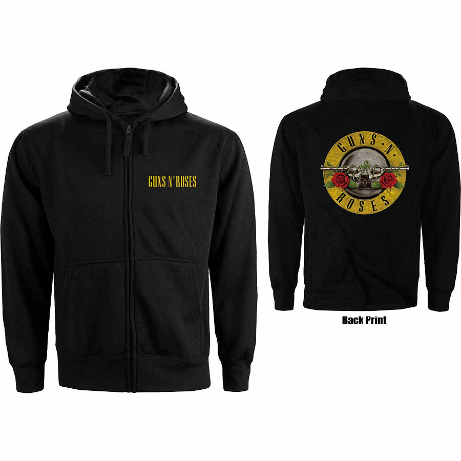 Guns N Roses mikina, Classic Logo Zipped BP Black, pánská, velikost L